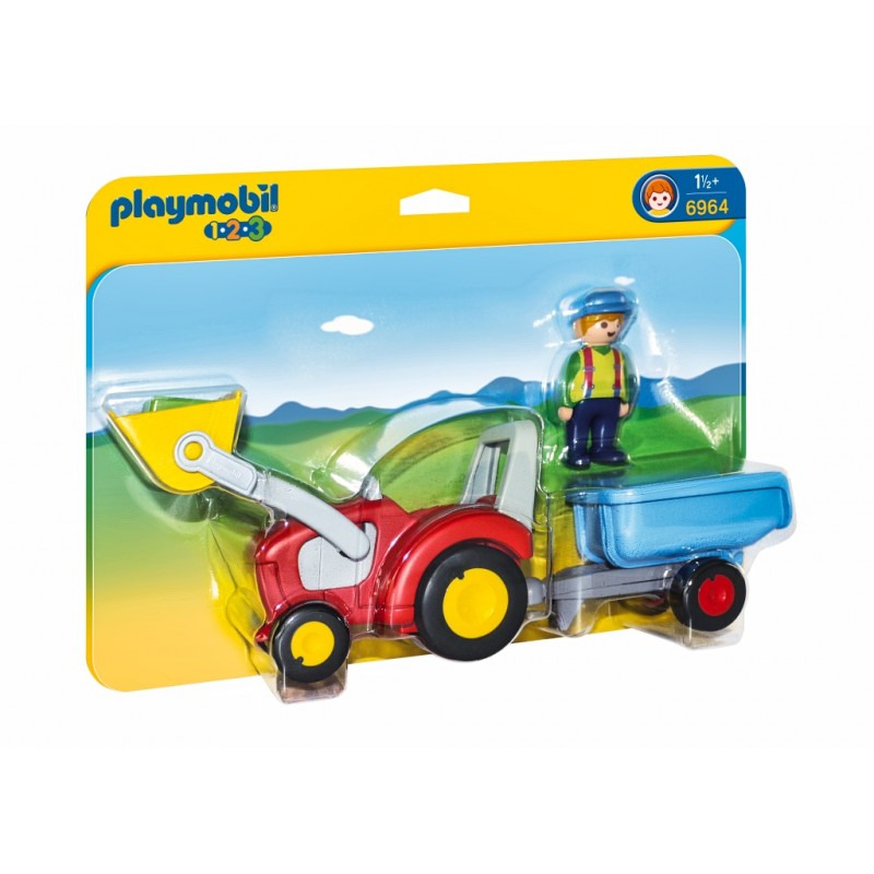 Fermier Avec Tracteur Et Remorque - Playmobil 1.2.3 - 6964