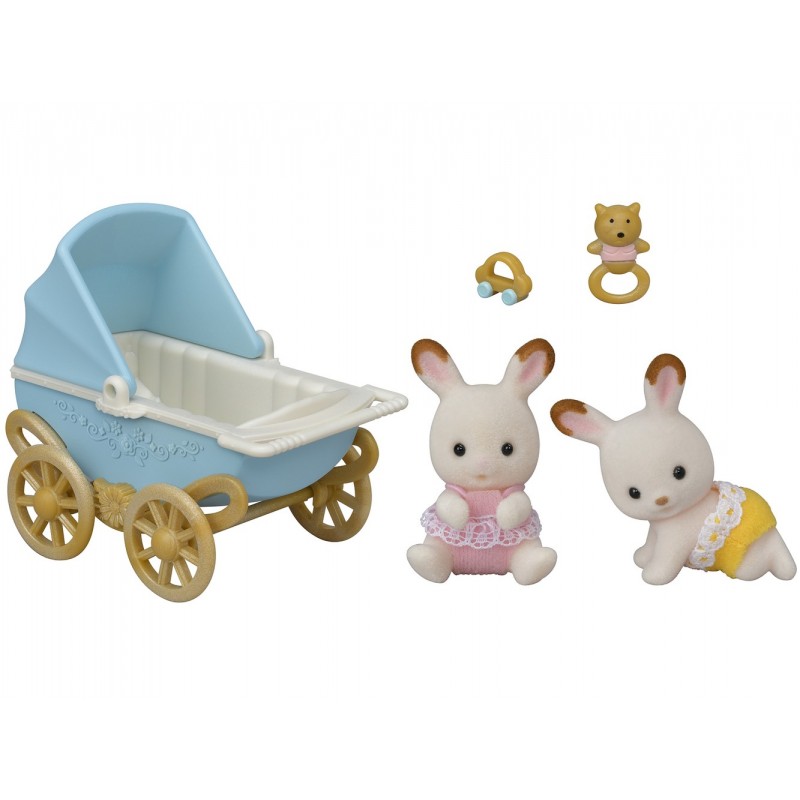 Les jumeaux Lapin chocolat et pousette double - Sylvanian Families