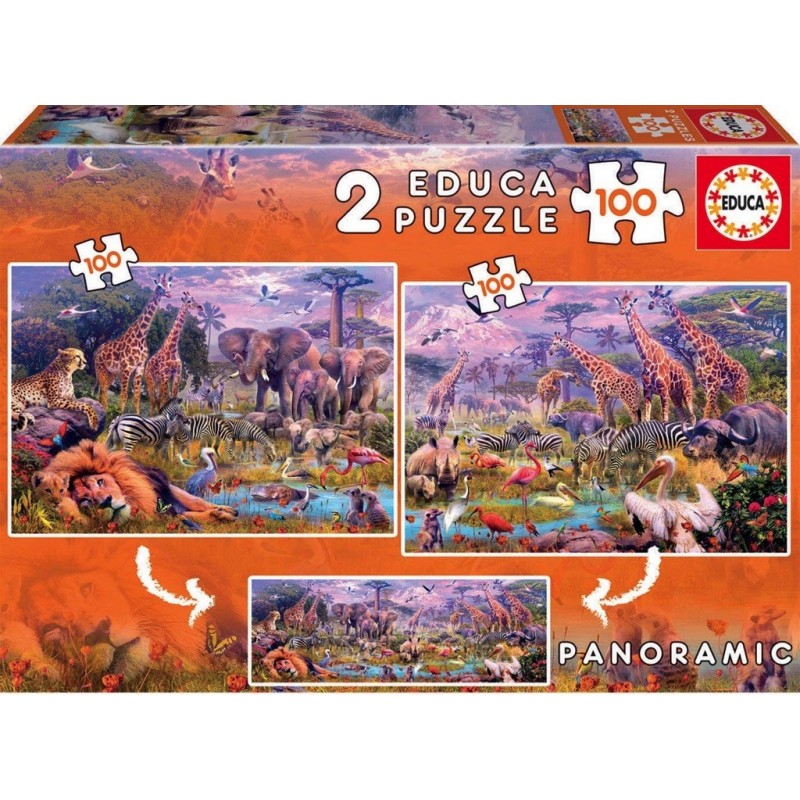 2 Puzzles 100 pièces - Animaux sauvages