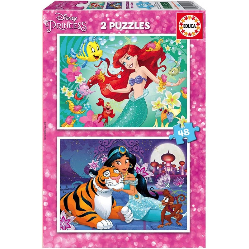 2 Puzzles 48 pièces - Ariel + Jasmine