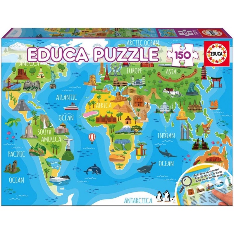 Puzzle 150 pièces - Mappemonde monuments