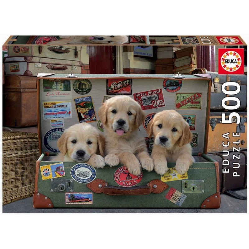 Puzzle 500 pièces - Des chiots dans les bagages