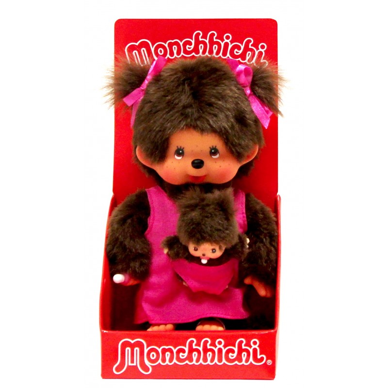 Monchhichi Maman et Bébé Rose 20cm